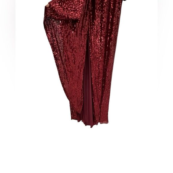 Mac Duggal 26395 Deep Red Faux Wrap Sequin Gown | 12 - Picture 10 of 11